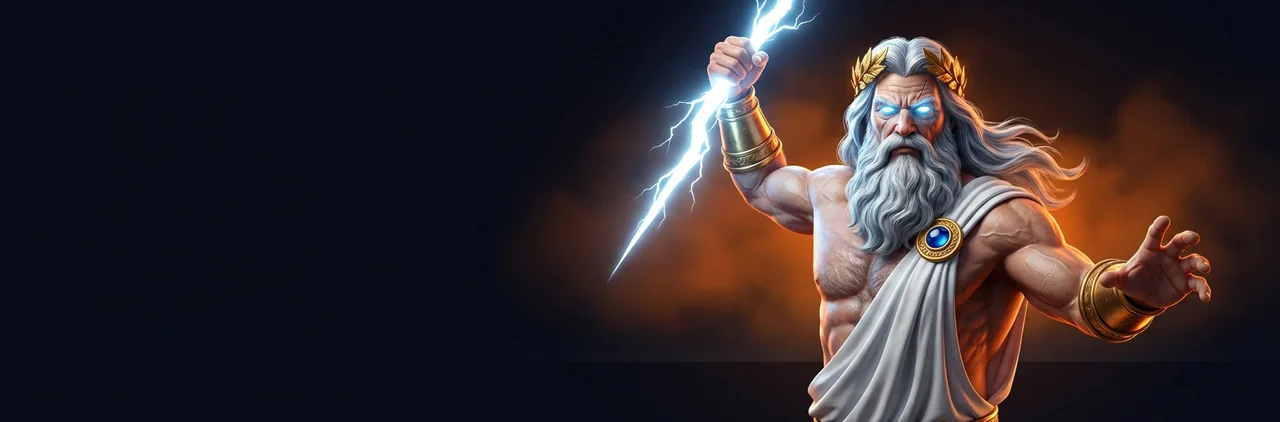 Zeus entre brasas anunciando el paquete de bienvenida de Fuego Casino